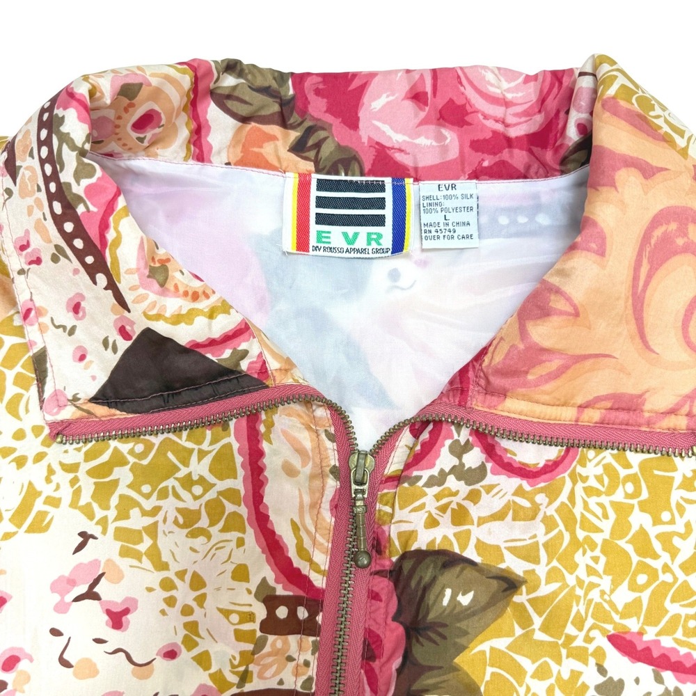 Vintage EVR Silk Bomber Jacket Large Pink Floral Pastel Paisley 90s Windbreaker - Picture 4 of 8